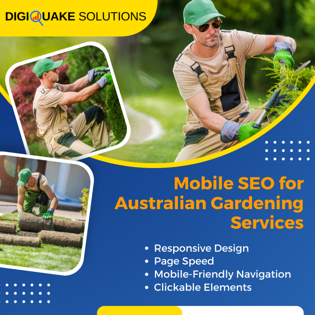 A promotional graphic for "Mobile SEO for Australian Gardening Services" by Digiquake Solutions.